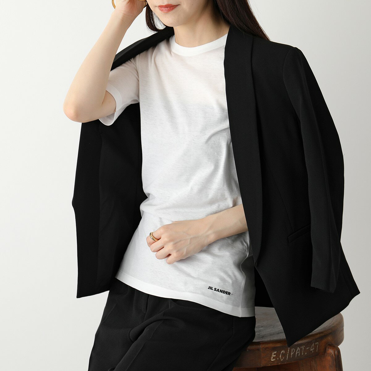 JIL SANDER+ ジルサンダー プラス 707510 248308 レディース ラウンドネック 半袖 Tシャツ カットソー ロゴT コットン 100/ホワイトのサムネイル