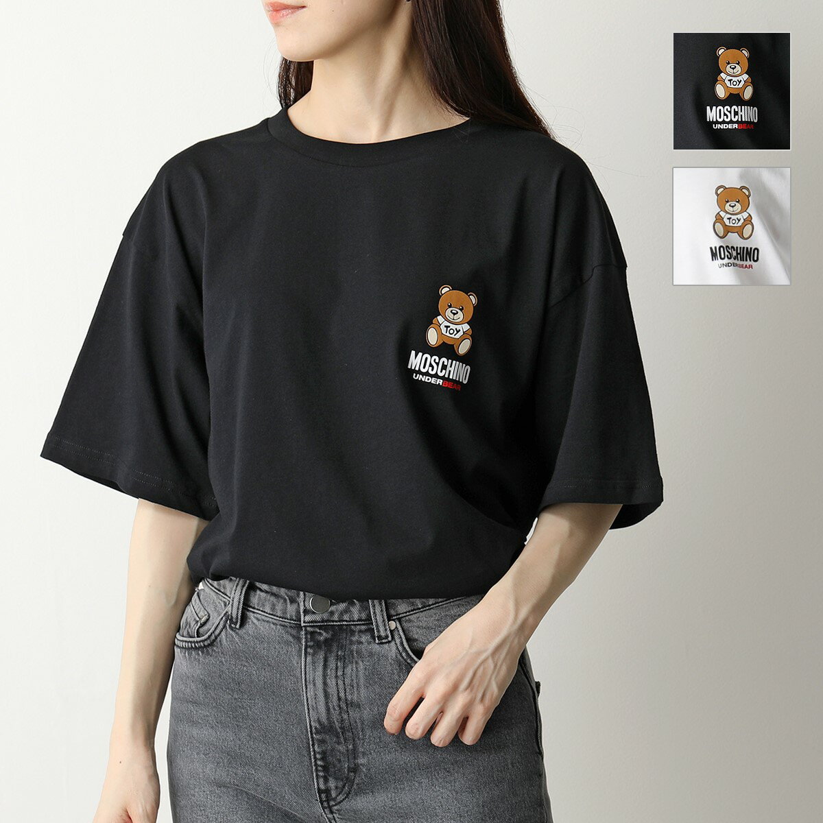 MOSCHINO UNDERWEAR モスキーノ アンダーウェア 1923 8125 カラー2色 半袖 Tシャツ カットソー ロゴT クルーネック テディベア オーバーサイズ レディース【2021ss】【cp_tops】
