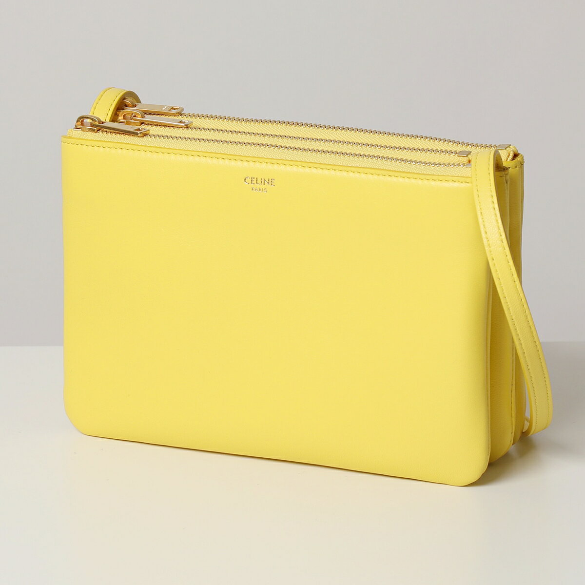 CELINE セリーヌ 192033CAD.11CT Trio トリオ レザー ショルダーバッグ ポシェット ポーチ 鞄 Citron レディースのサムネイル