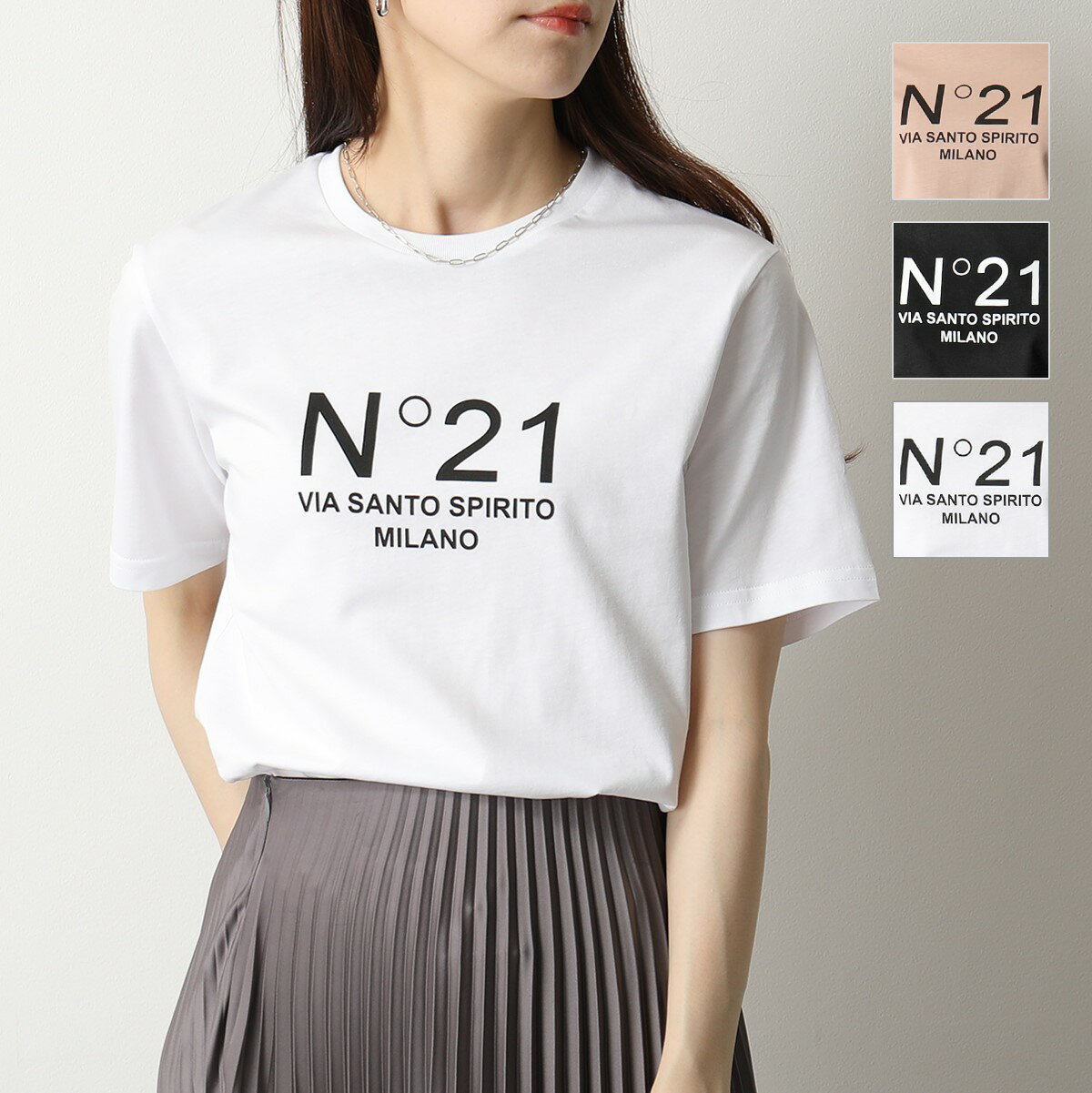 N°21 ヌメロヴェントゥーノ F031 6334 カラー3色 半袖 Tシャツ クルーネック カットソー ロゴT コットン レディースのサムネイル