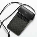 CELINE セリーヌ 10G332CQD.38SI Phone pouch with Flap レザー フォンポーチ スマホケース トリオンフ ショルダーストラップ付き ネックポーチ Black メンズ