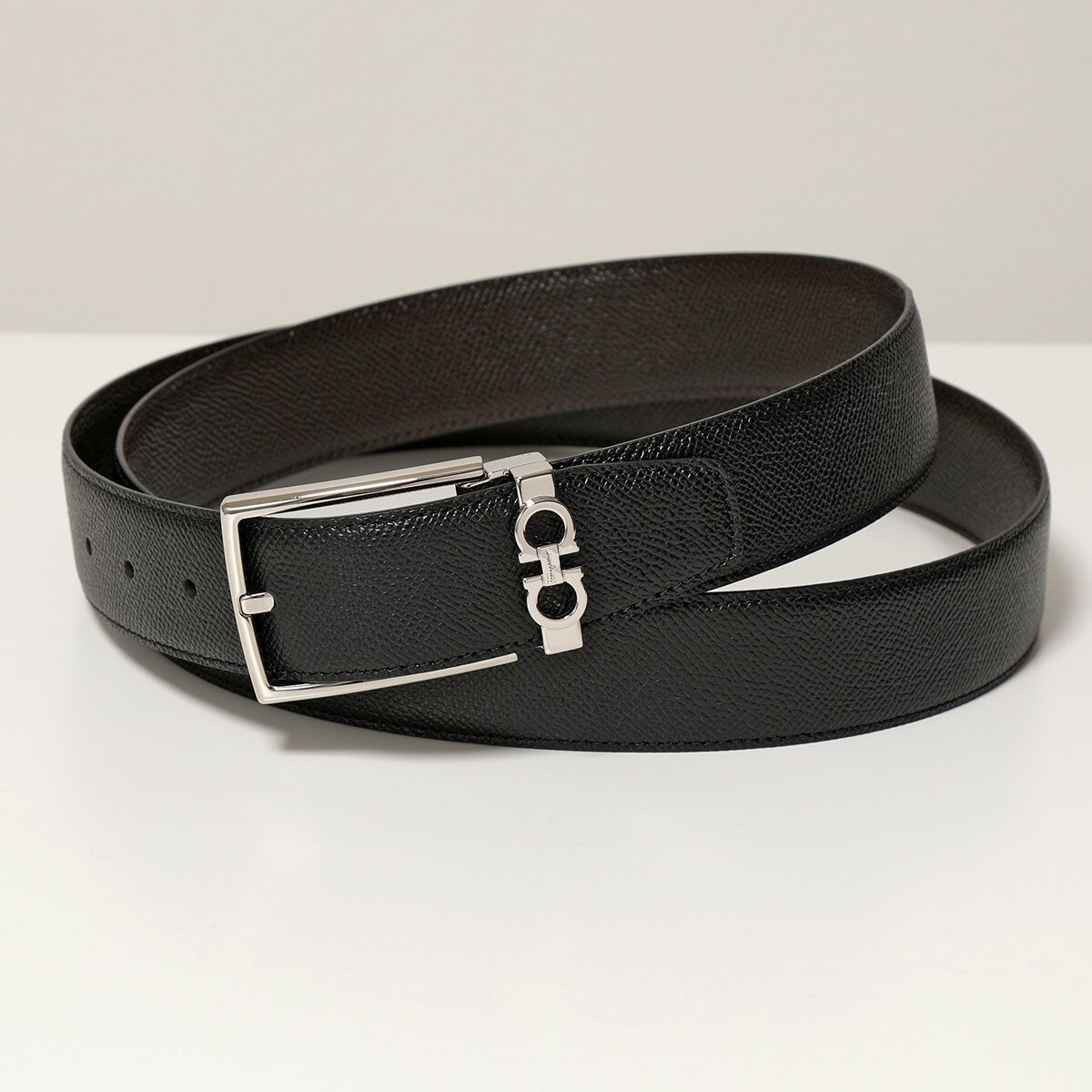 SALVATORE FERRAGAMO フェラガモ 67 A037 リバーシブルベルト レザーベルト ガンチーニ NERO/T.MORO メンズのサムネイル