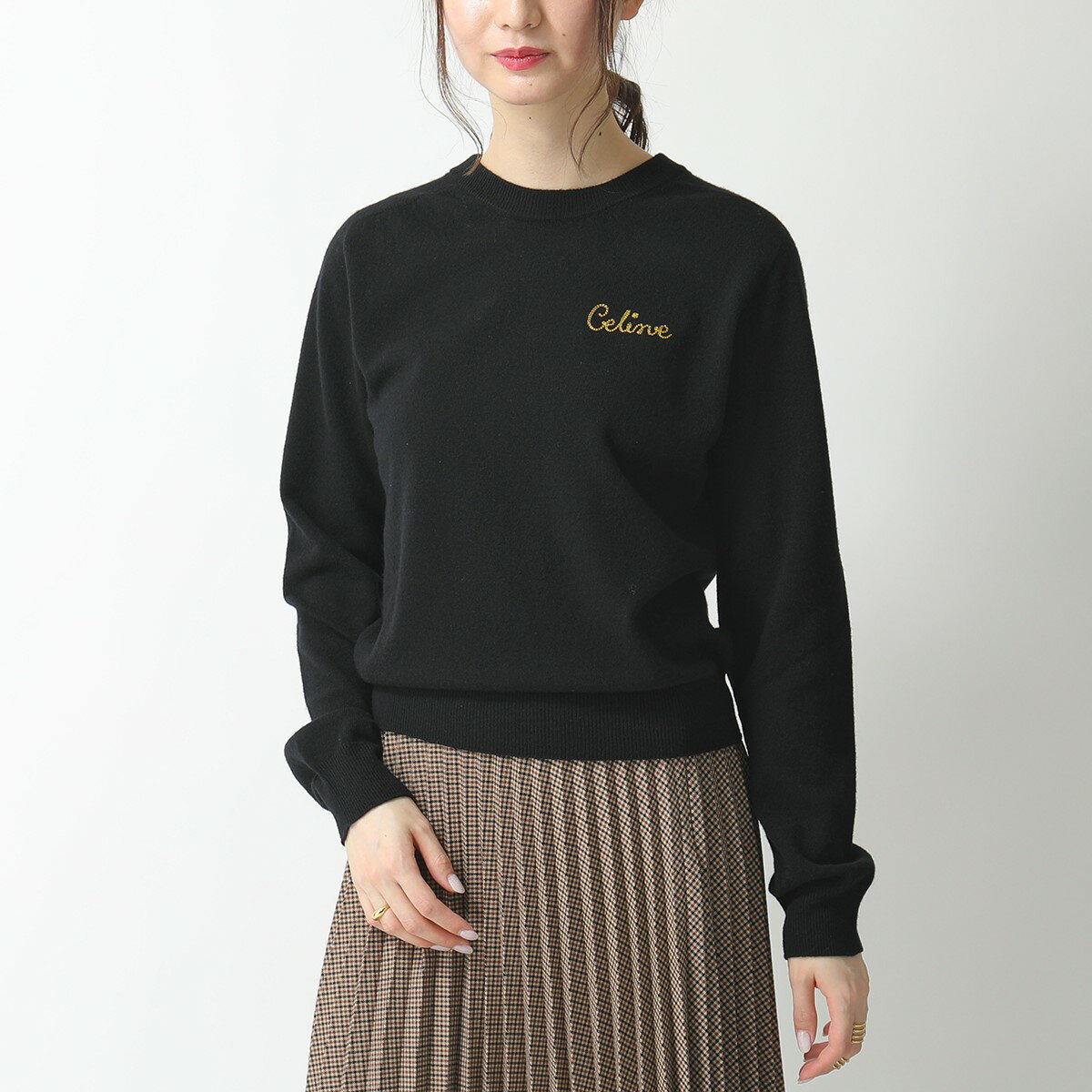 CELINE セリーヌ 2A07D959I.38NO ウール ロゴ刺繍 クルーネック 長袖 ニット セーター レディースのサムネイル