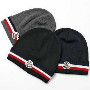 MONCLER モンクレール ニット帽 3B00045 A9575 メンズ レディース ニットキャップ 帽子 リブ トリコロールライン ロゴパッチ カラー4色