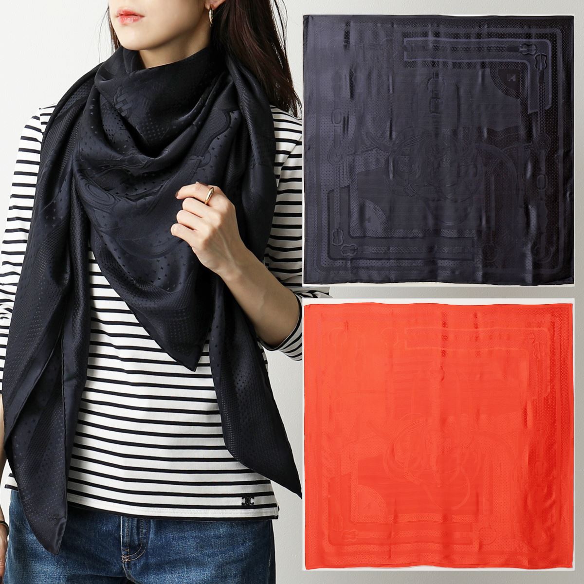 HERMES エルメス 281635S CARRE GEANT FOULARD 140×140 カラー2色 カレジュアン シルク ストール マフラー ケース付き レディースのサムネイル