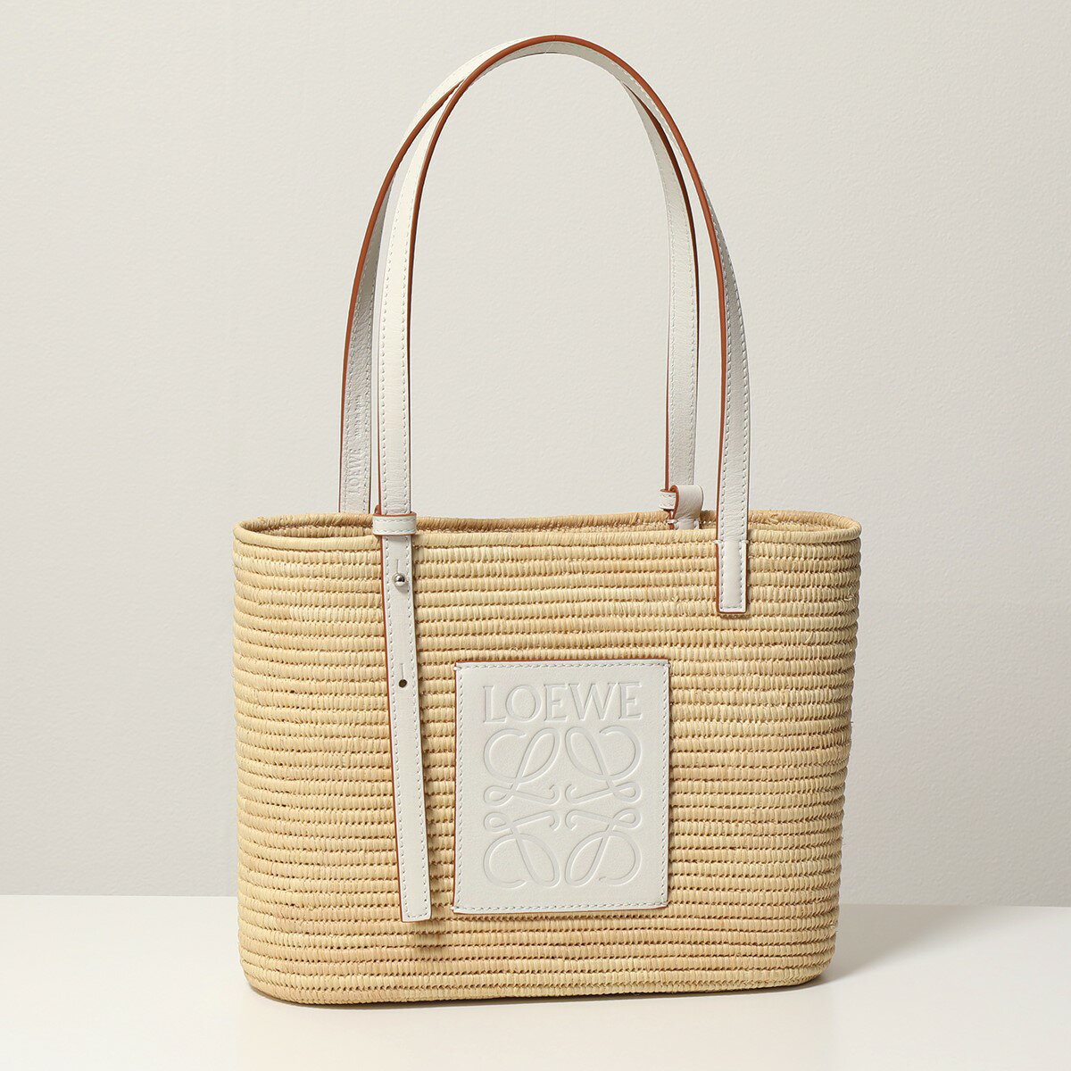 LOEWE ロエベ A223099X08 SMALL SQUARE BASKET BAG スクエア バスケットバッグ スモール ハンドバッグ レザー ラフィア ロゴ 鞄 2163/NATURAL レディースのサムネイル