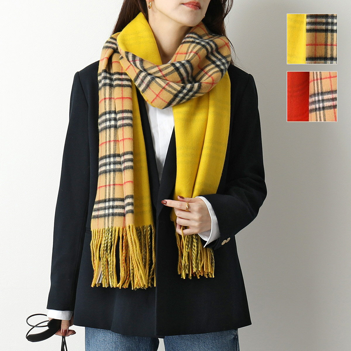 BURBERRY バーバリー マフラー SCARF CHECK 8004551 8004553 レディース カシミヤ 大判 200×60 ストール チェック×バイカラー カラー2色のサムネイル