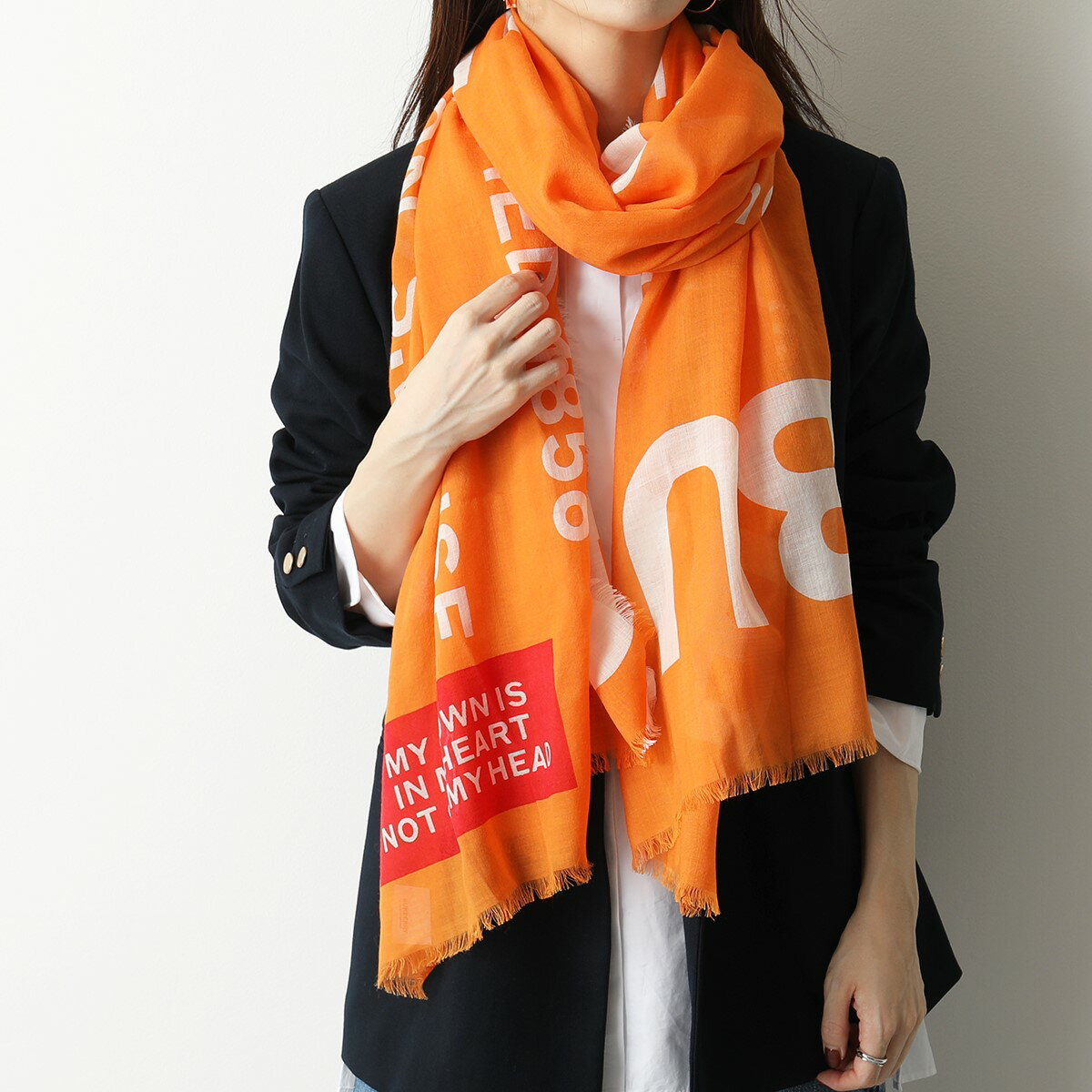 BURBERRY バーバリー 8017402 200×65 シルクウール ライトウェイト ストール スカーフ ロゴ A1934/BRIGHT-ORANGE レディースのサムネイル