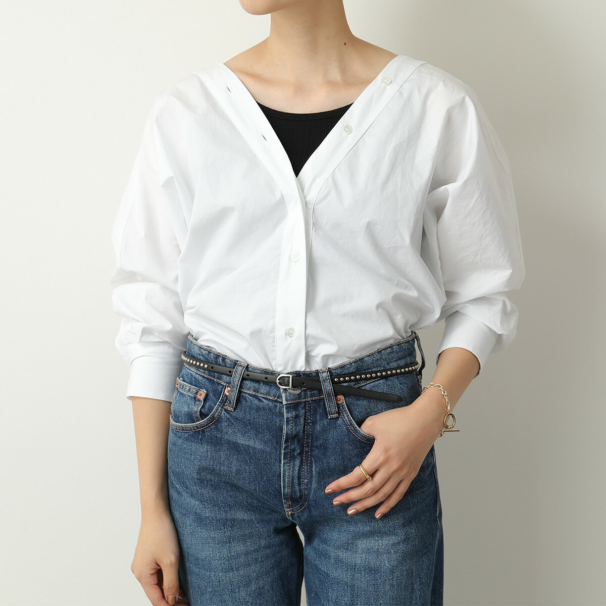 J&M DAVIDSON ジェイアンドエム デヴィッドソン B1CW 1XX SCXX 1cm WOMAN BELT WITH STUDS レザー ベルト スタッズ装飾 ナローベルト 999S/BLACK レディース【cp_fifte】