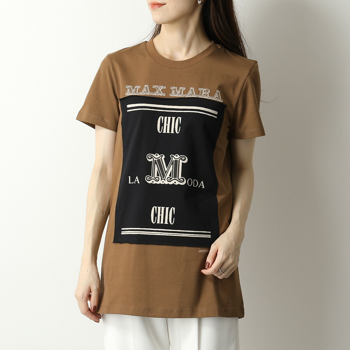 MAX MARA マックスマーラ Tシャツ レディース POLO 7 for 70 クルーネック カットソー コットン ジャージー パッチワーク ロゴ 006のサムネイル