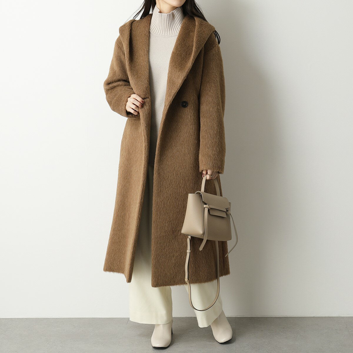 S MAX MARA エス マックスマーラ ファーコート レディース EGERIA アルパカ ウール カシミヤ フーテッドコート ガウンコート ベルテッドコート 002のサムネイル