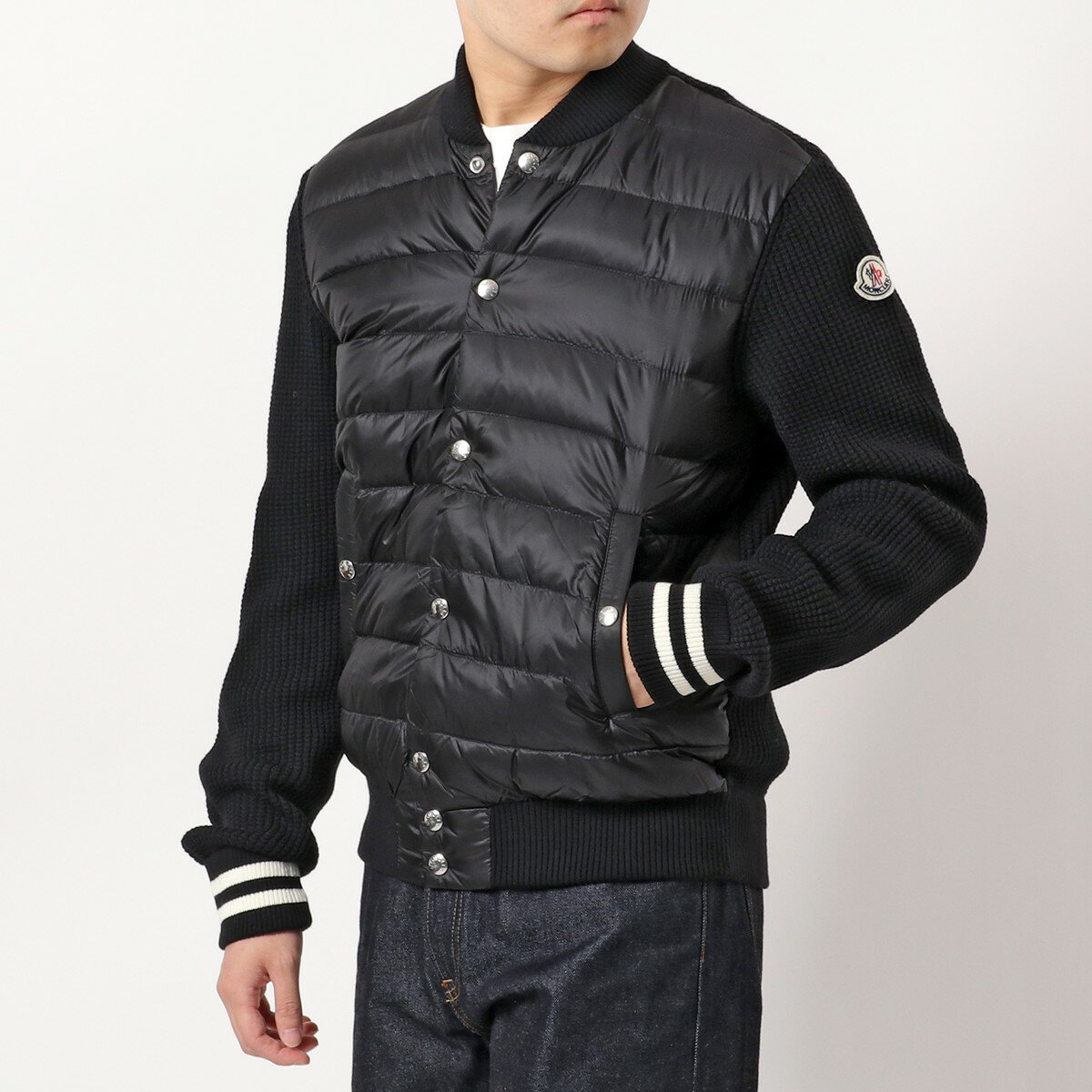 MONCLER モンクレール ダウンジャケット 9B50900 A9376 メンズ ニットカーディガン ナイロン×ニット切替 ウール スタジャン ロゴ 999【po_jyuuu】