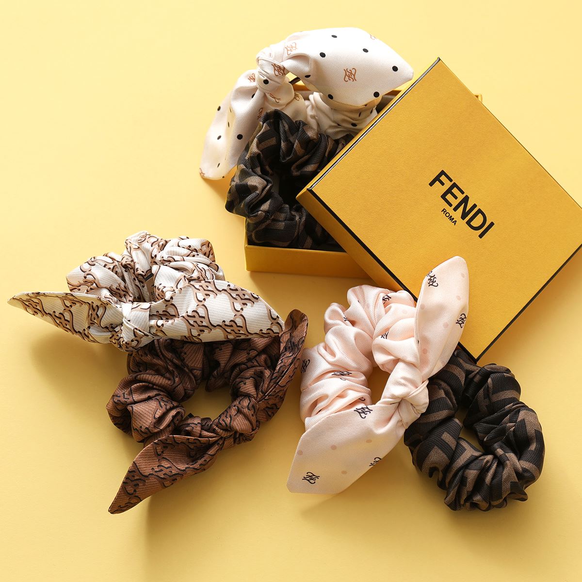 FENDI フェンディ シュシュ FXT268 AHR7 AHR9 レディース 【2点セット】 ヘアゴム ヘアバンド FFロゴ ドット 水玉 リボン シルク ヘアアクセサリー カラー4色のサムネイル