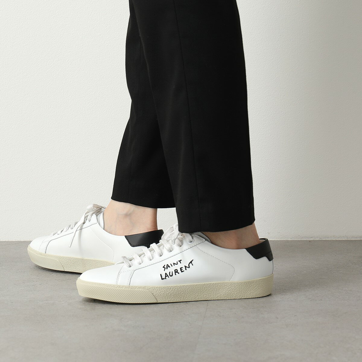 SAINT LAURENT サンローラン スニーカー 610649 08G10 レディース レザー ローカット ロゴ刺繍 ヴィンテージ加工 靴 9061/BLANC-OPTIQUE-NERO