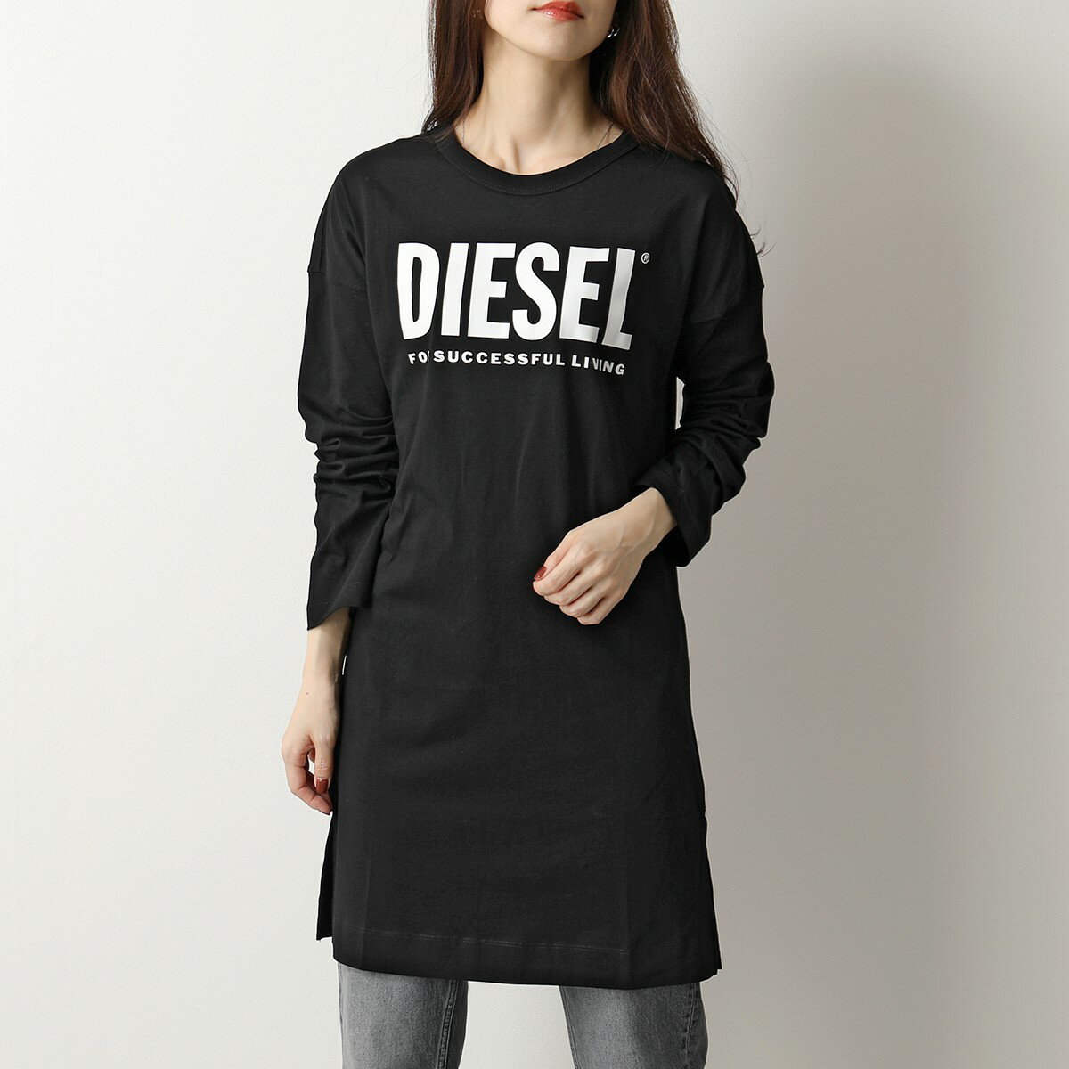 DIESEL ディーゼル ワンピース D-WALKY-ECOLOGO A04841 0AAXJ レディース 長袖 Tシャツ ロンT チュニック ロゴ 9XXのサムネイル