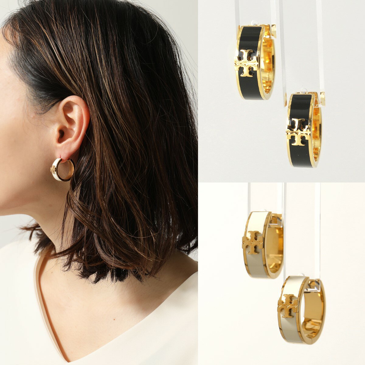 TORY BURCH トリーバーチ フープ ピアス KIRA ENAMEL HUGGIE 60358 レディース アクセサリー カラー2色のサムネイル