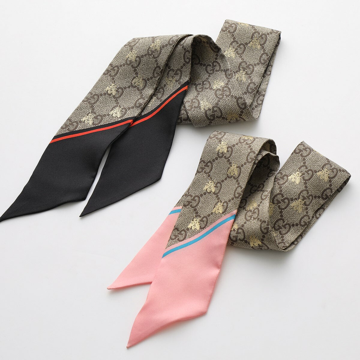 GUCCI グッチ スカーフ 499226 3G001 レディース 86×5 シルク ネックボウ GG×Bee ビー ロゴプリント カラー2色のサムネイル