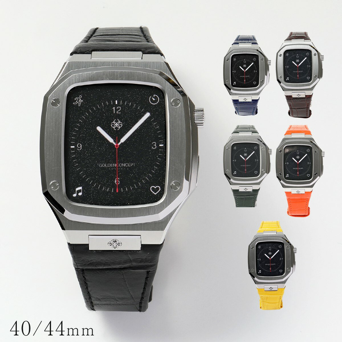 GOLDEN CONCEPT ゴールデンコンセプト Apple Watch Case アップルウォッチケース CL40 CL44 Silver メンズ 時計 ステンレススチール レザーベルト カラー6色のサムネイル