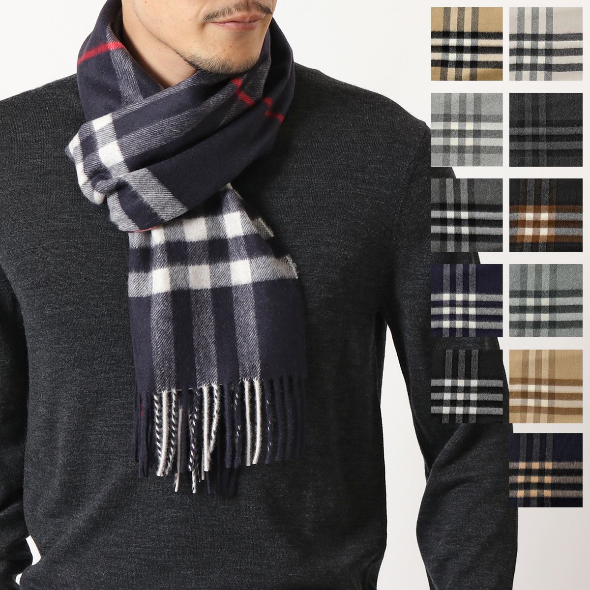 BURBERRY バーバリー GIANT CHECK CASHMERE SCARF GIANT ICON カラー11色 カシミヤ マフラー フリンジ ストール バーバリーチェック メンズ