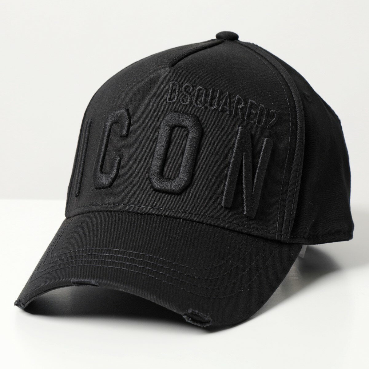 DSQUARED2 ディースクエアード ベースボールキャップ Icon Baseball Cap BCM0412 05C00001 メンズ コットン 帽子 立体ロゴ刺繍 ダメージ加工 M436/BLACK＋BLACK