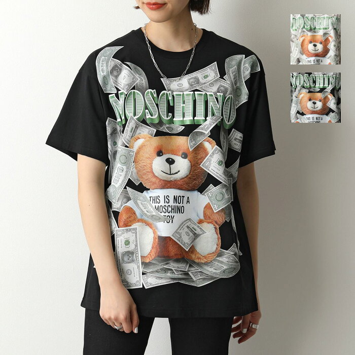 MOSCHINO COUTURE! モスキーノ クチュール 半袖 Tシャツ V0701 5440 レディース カットソー ロゴT クルーネック コットン オーバーサイズ テディベア カラー2色