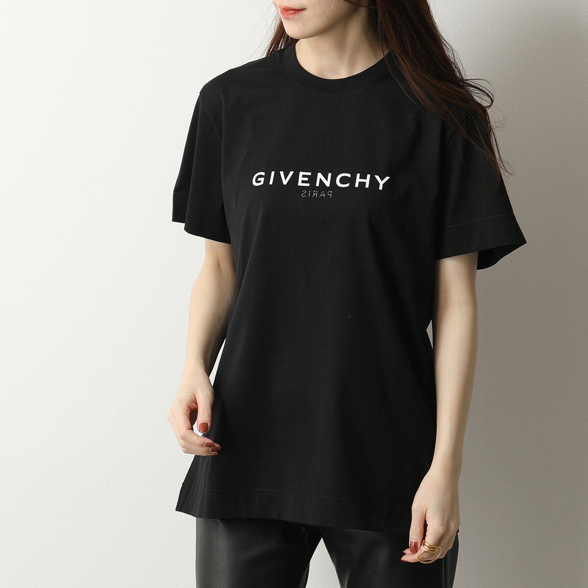 GIVENCHY ジバンシィ 半袖 Tシャツ BW707Z3Z5W レディース 4gリバース クルーネック カットソー ロゴT コットン オーバーサイズ 001/BLACK【po_fifth】