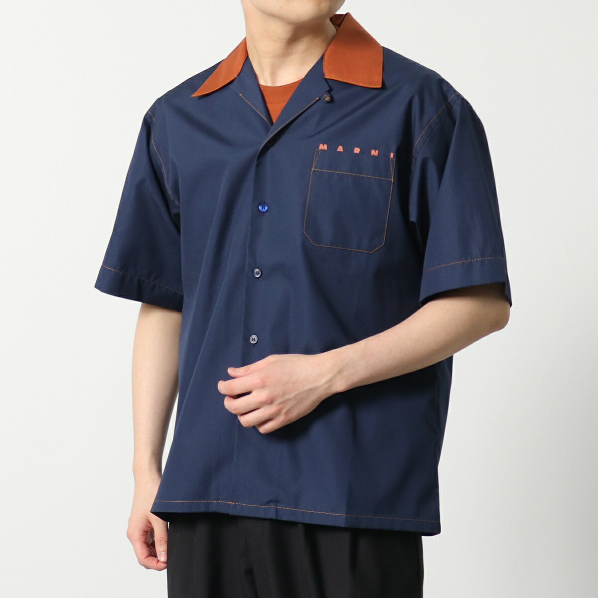 MARNI マルニ シャツ CUMU0213P2 USCS57 メンズ コットンポプリン オープンカラーシャツ カラーステッチ ロゴ 半袖 LOB99のサムネイル