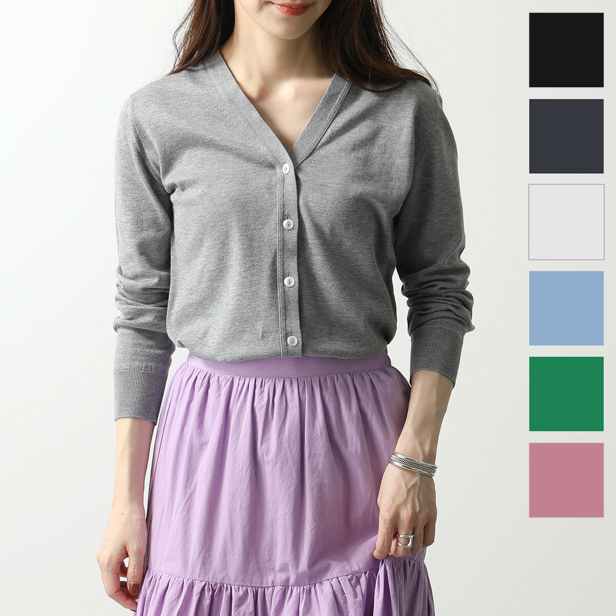 JOHN SMEDLEY ジョンスメドレー SAVIO MODERN FIT レディース Vネック 長袖 カーディガン ニット セーター シーアイランドコットン アンサンブル カラー7色のサムネイル