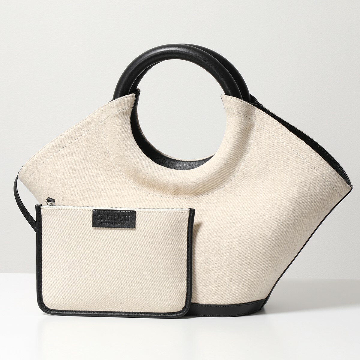 HEREU ヘリュー トートバッグ CABASSA CANVAS レディース キャンバス×レザー ポーチ付き ハンドバッグ 鞄 BEIGE/BLACKのサムネイル