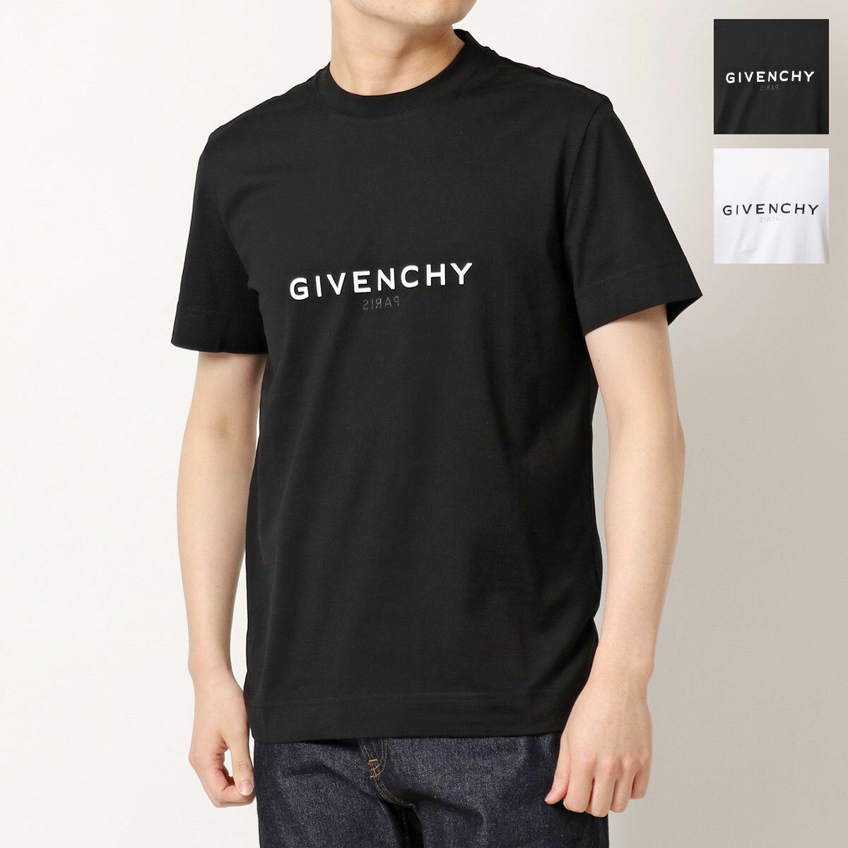 GIVENCHY ジバンシィ Tシャツ BM71653Y6B メンズ リバース スリム 半袖 クルーネック カットソー ロゴ 001/BLACK【po_fifth】