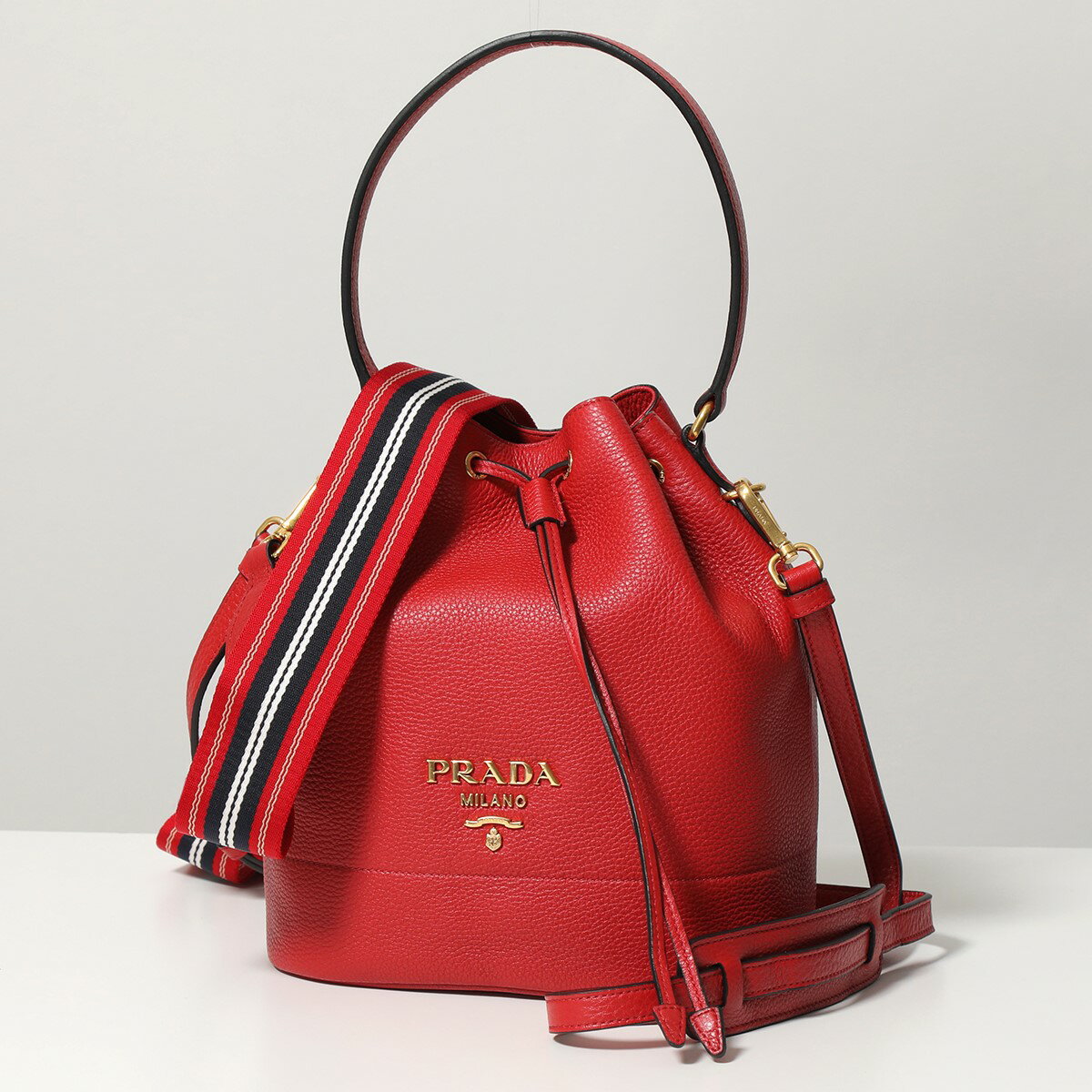 PRADA プラダ ハンドバッグ NOM 1BE018 2BBE レディース レザー ストラップ2種類 ショルダーバッグ バケット 巾着 メタルロゴ 鞄 F0EOO/ROSSO-Bのサムネイル