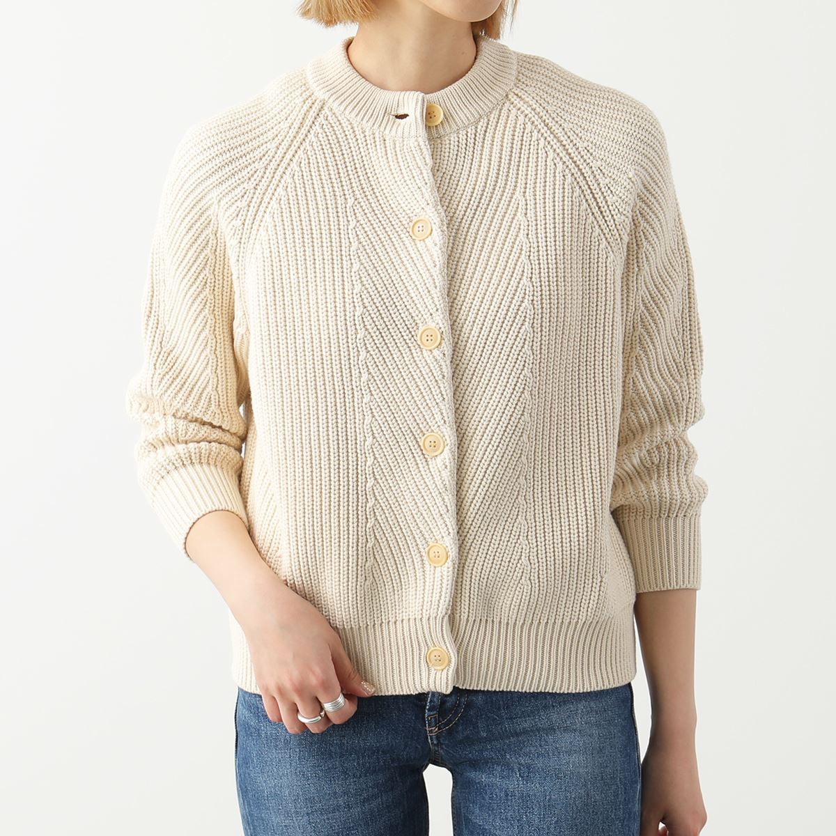 DEMYLEE デミリー カーディガン JODIE ORGANIC COTTON WSR21910H レディース クルーネック コットン ニット 長袖 リブ NATURAL-NONDYのサムネイル