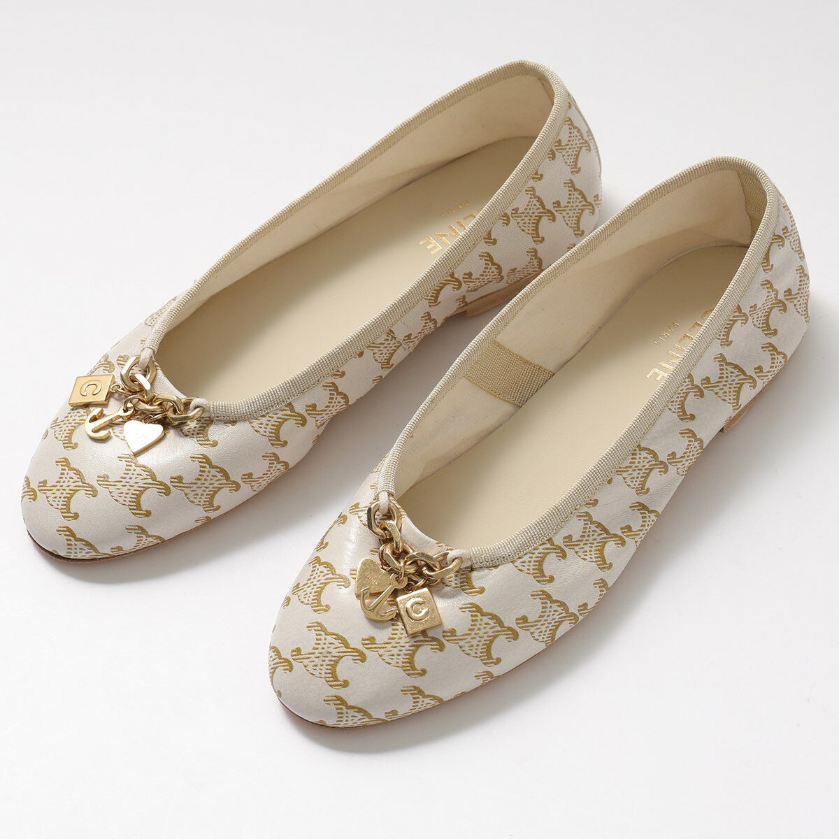 CELINE セリーヌ バレエシューズ 343263560C.02WC レディース バレリーナ チャーム付き トリオンフ パンプス フラット 靴 WHITE-CAMELのサムネイル