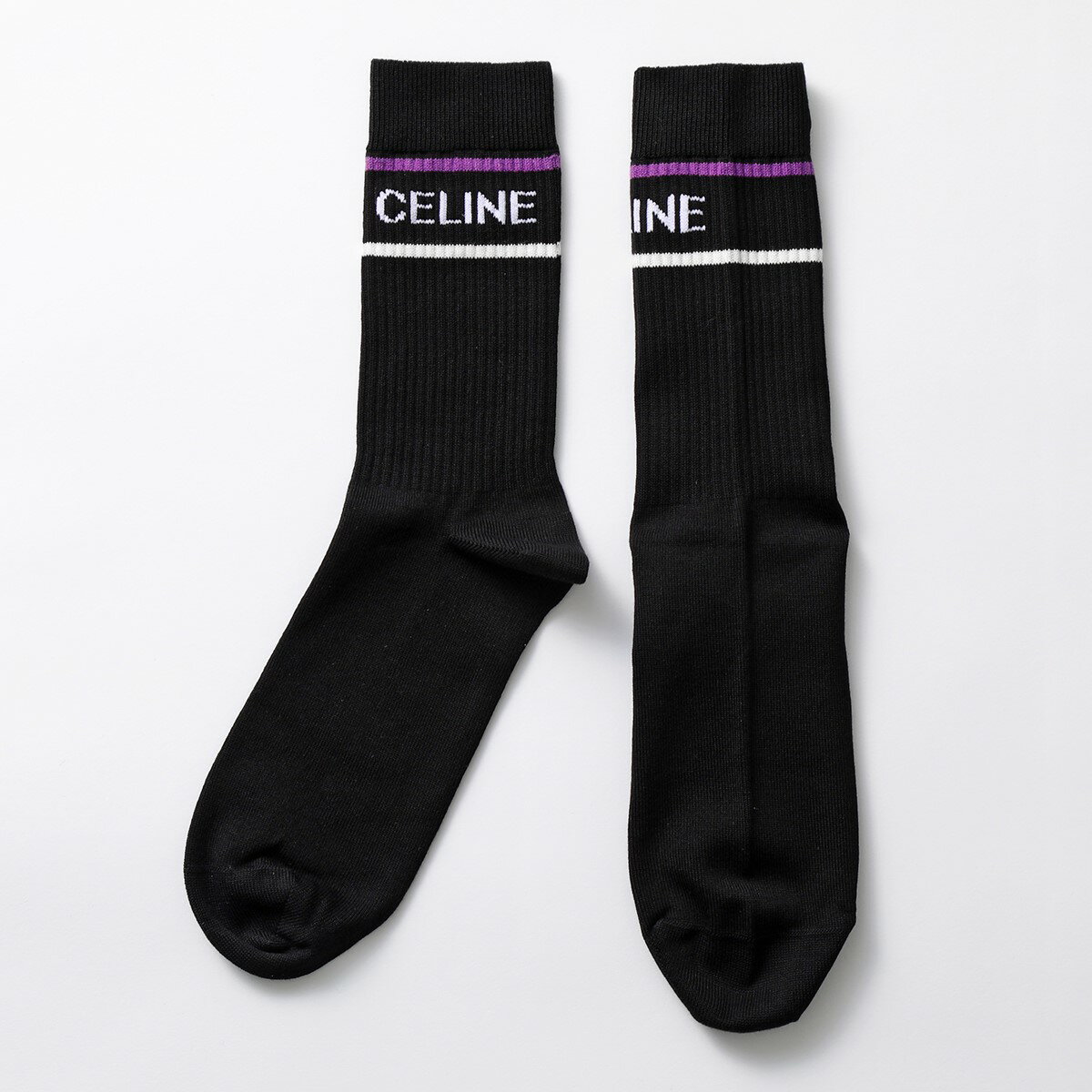 CELINE セリーヌ ソックス 2A00Q035N.33BP メンズ リブ 靴下 ジャガード ロゴ BLACK-PURPLEのサムネイル