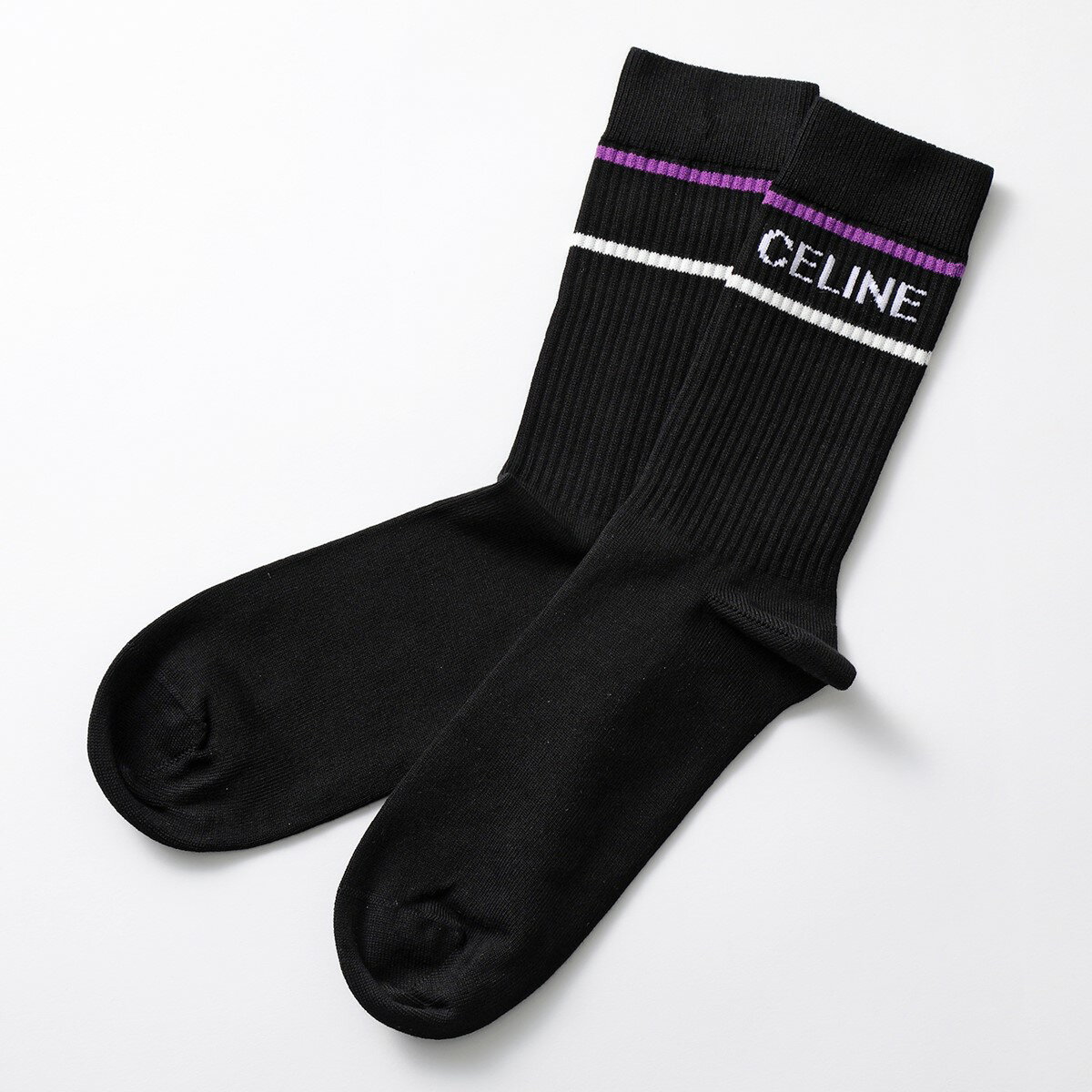 CELINE セリーヌ ソックス 2A00Q035N.33BP レディース リブ 靴下 ジャガード ロゴ BLACK-PURPLEのサムネイル