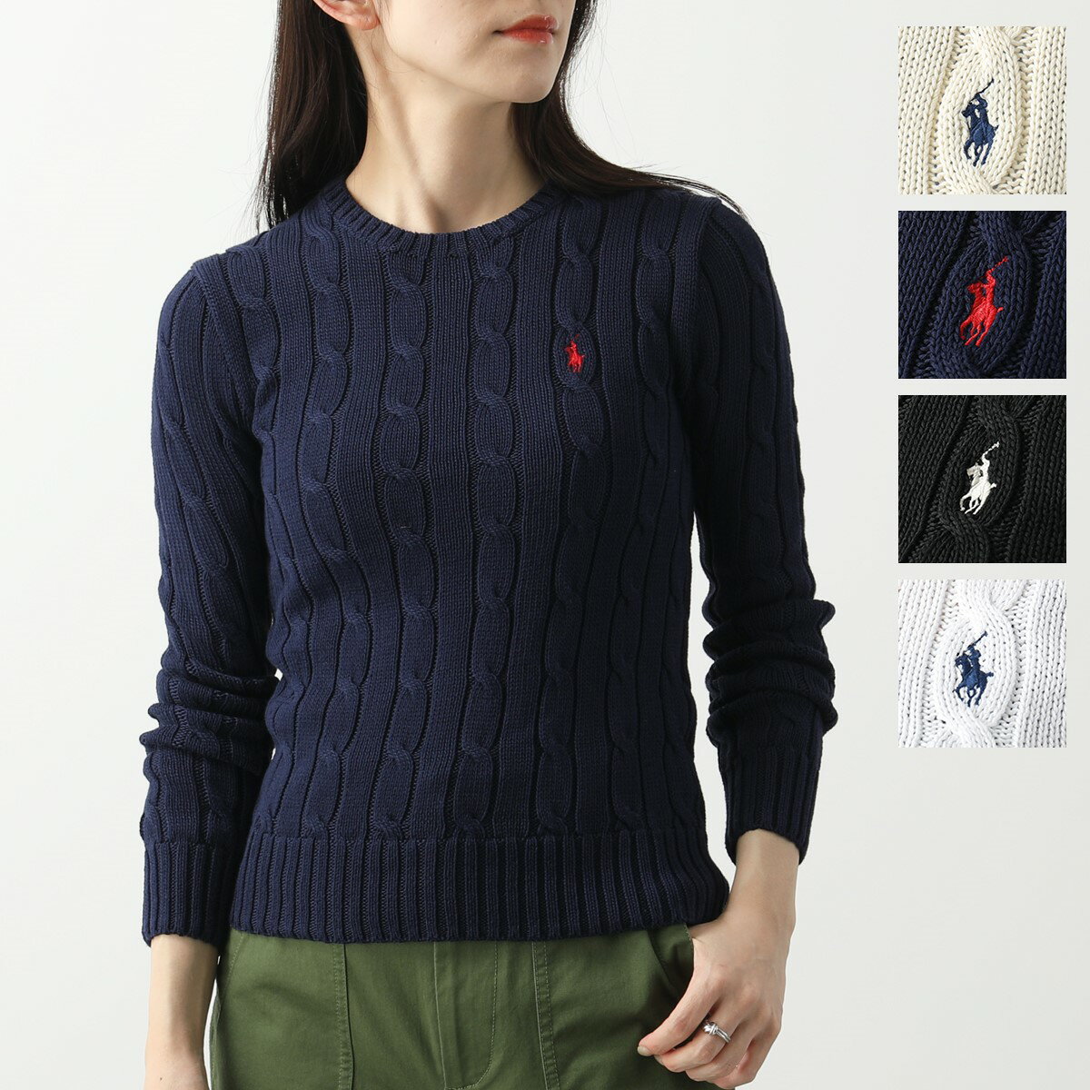 POLO Ralph Lauren ポロ ラルフローレン ニット セーター 211580009 レディース ポニー 刺繍 ケーブル 長袖 クルーネック コットンニット カラー4色のサムネイル