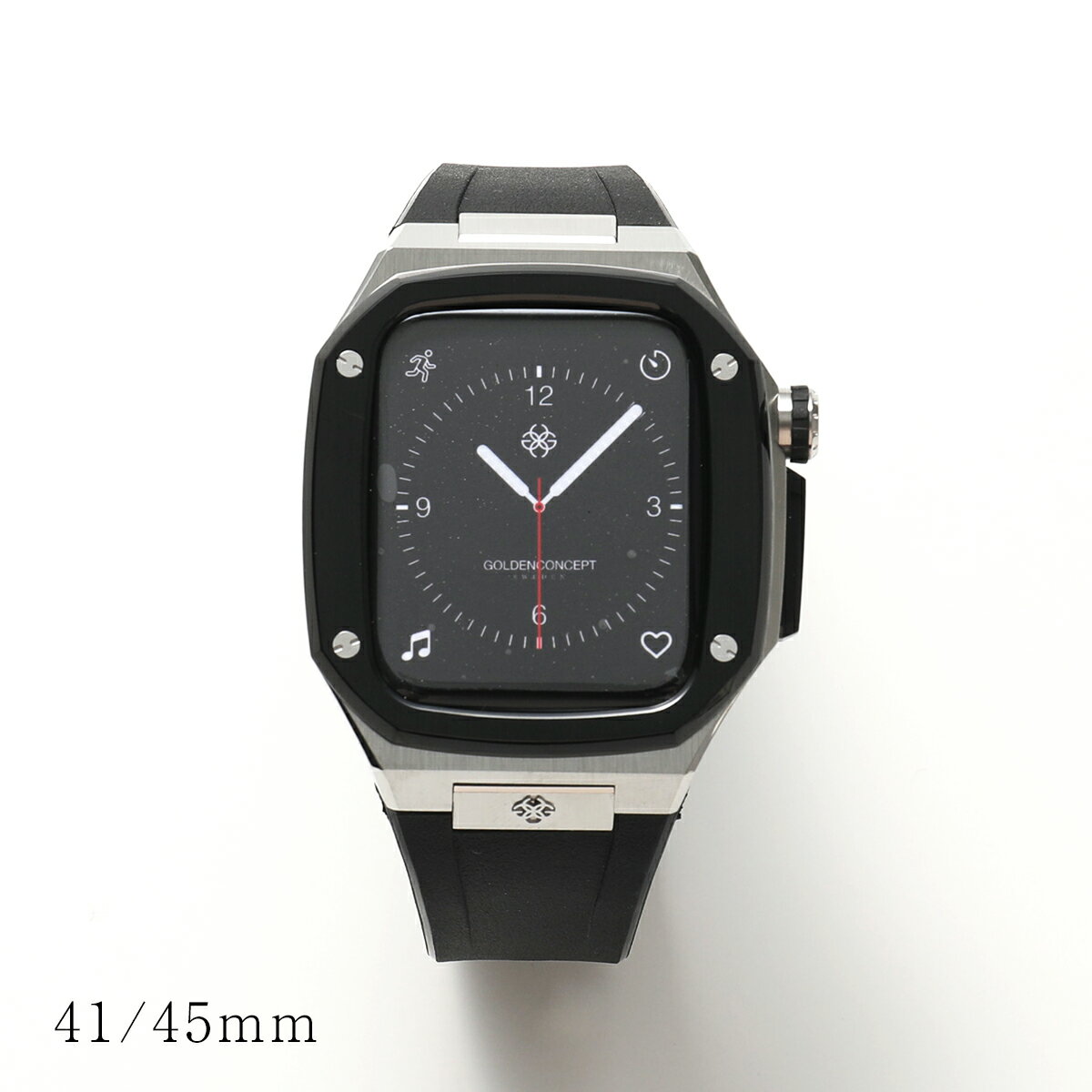 GOLDEN CONCEPT ゴールデンコンセプト Apple Watch Series 7 8 9 アップルウォッチケース SP41 SP45 メンズ ステンレススチール ラバーベルト Silver/Jet-Black
