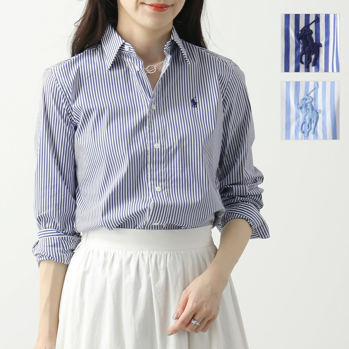 POLO Ralph Lauren ポロ ラルフローレン シャツ 2211780676 レディース 長袖 オックスフォードシャツ ボタンダウン コットン ポニー 刺繍 ストライプ カラー2色のサムネイル