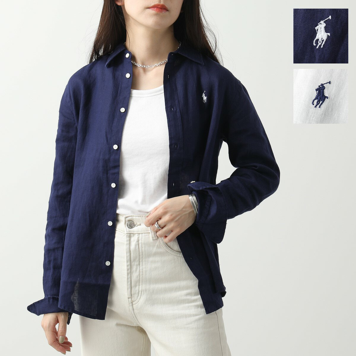 POLO Ralph Lauren ポロ ラルフローレン リネンシャツ 211827658 レディース 長袖 ボタンダウン 麻 ポニー 刺繍 カラー2色のサムネイル
