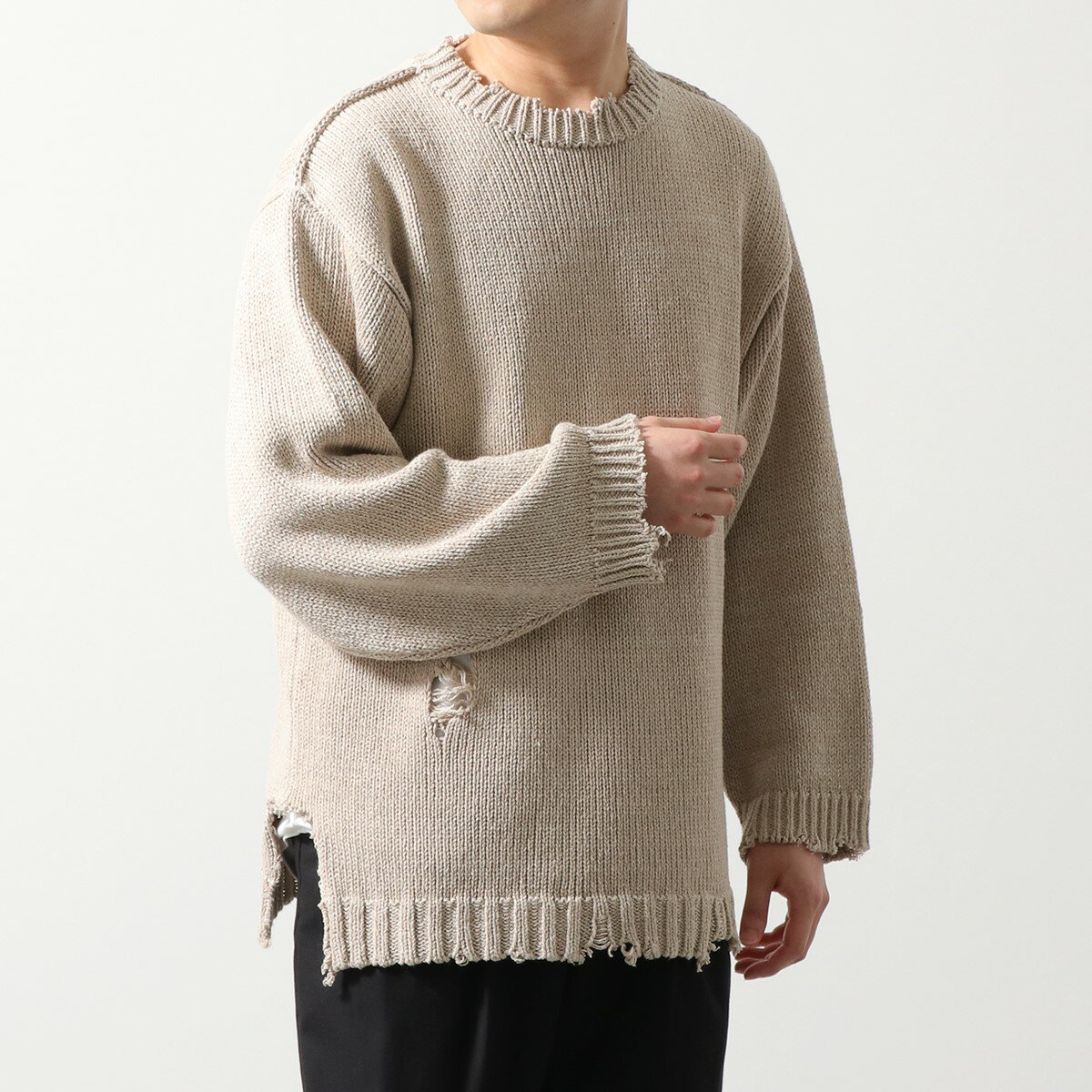 MAISON MARGIELA メゾンマルジェラ 10 セーター S50GP0275 S17992 メンズ ニット コットンリネン 長袖 クルーネック プルオーバー ダメージ加工 112Fのサムネイル