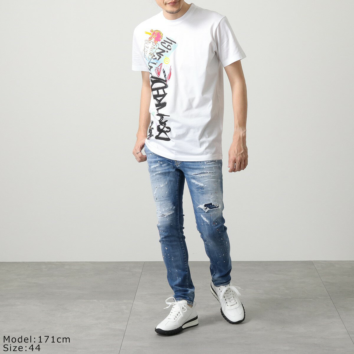 DSQUARED2 ディースクエアード ジーンズ S71LB1029 S30342 メンズ デニム ダメージ加工 ペイント 刺繍 レザーパッチ コットン ストレッチ 470【cp_ten】