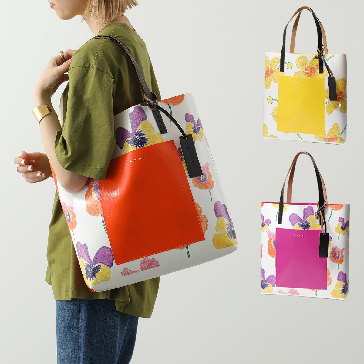 MARNI マルニ トートバッグ SHMP0052A1 P4563 P4564 レディース ショッピングバッグ PVC フラワー プリント 鞄 カラー3色のサムネイル