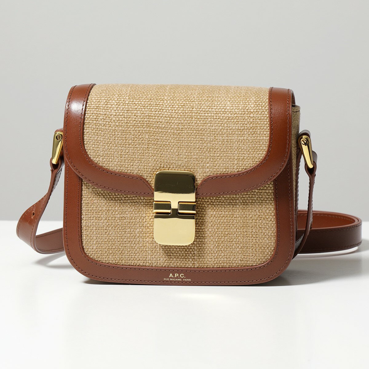 APC A.P.C. アーペーセー ショルダーバッグ sac grace mini JUAAC F61515 レディース ジュート×レザー かごバッグ 鞄 CAD/NOISETTEのサムネイル