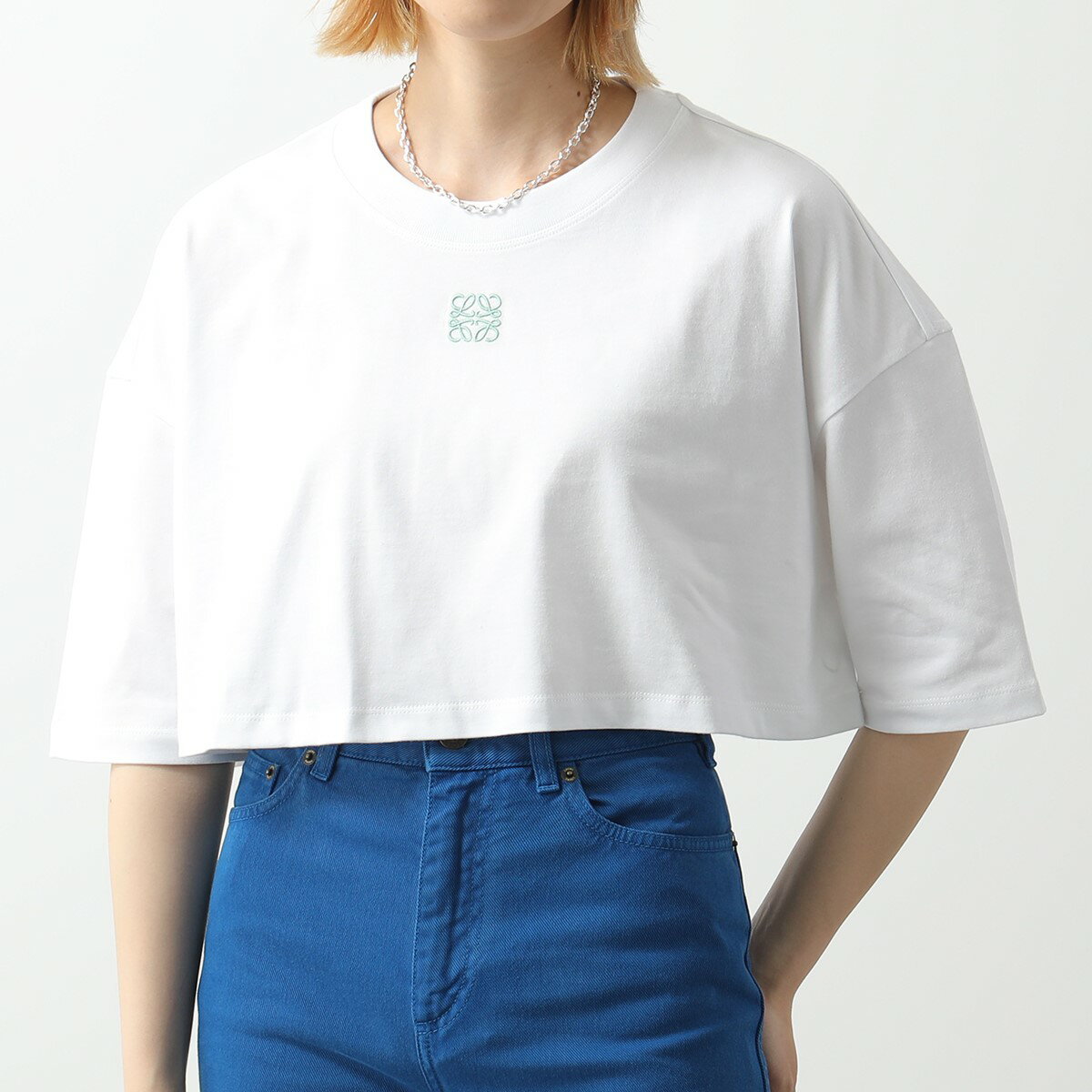 LOEWE ロエベ 半袖 Tシャツ S540Y22X16 レディース クルーネック クロップド アナグラム刺繍 カットソー ショート丈 コットン 2100/WHITEのサムネイル