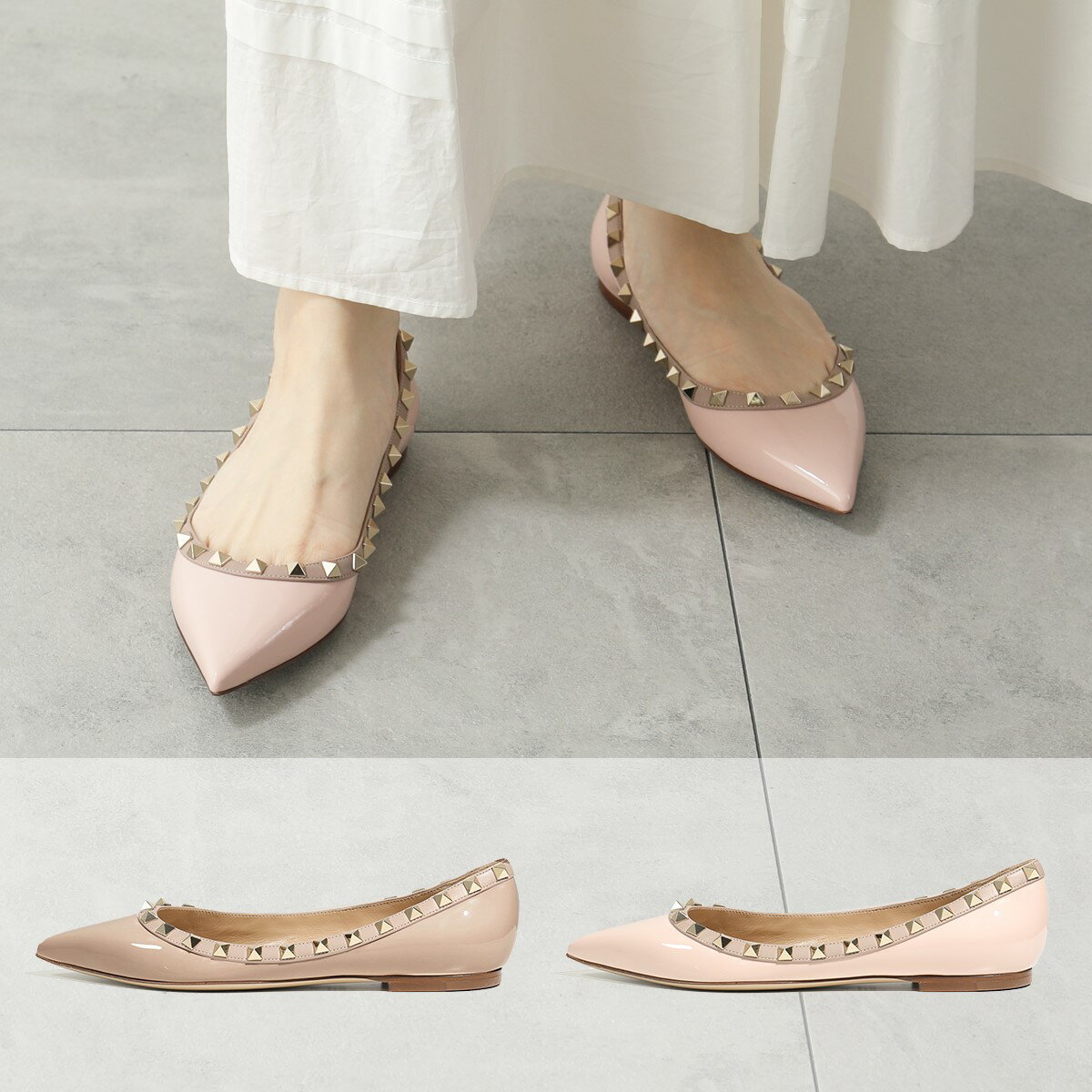 VALENTINO ヴァレンティノ フラットパンプス TW2S0403 VNW レディース エナメル バレリーナ ロックスタッズ装飾 靴 カラー2色のサムネイル