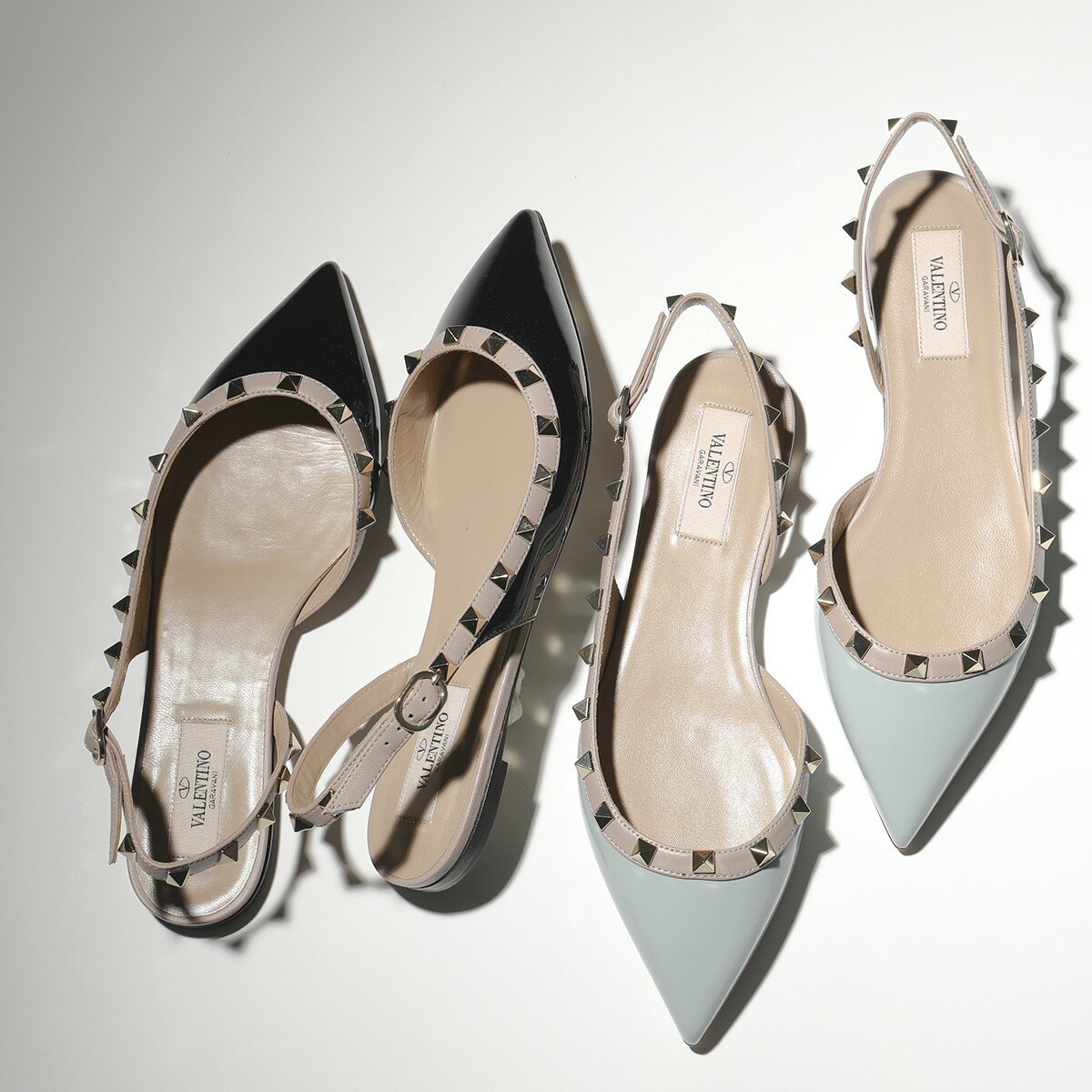 VALENTINO ヴァレンティノ ミュール SW2S0H13 VNW レディース エナメル ロックスタッズ スリングバック ポインテッドトゥ フラットパンプス 靴 カラー2色のサムネイル
