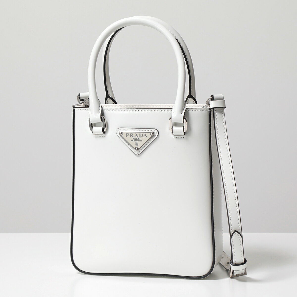 PRADA プラダ ショルダーバッグ 1BA331 ZO6 OOO レディース レザー ポシェット ハンドバッグ 三角ロゴ金具プレート 鞄 F0PG7/BIANCO-Nのサムネイル