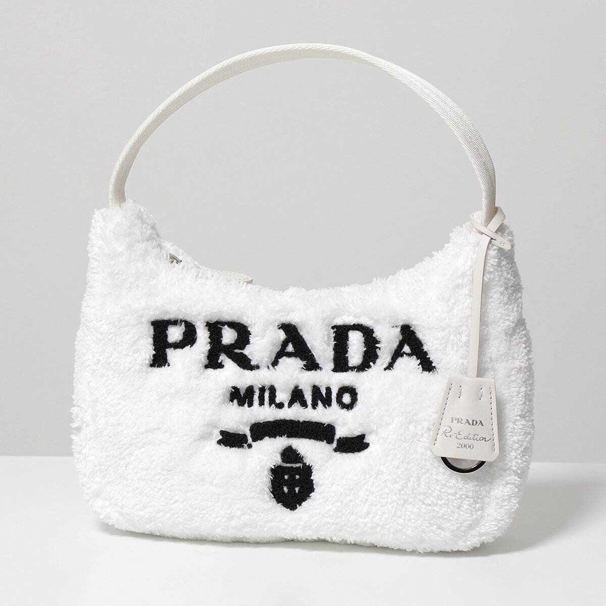 PRADA プラダ ファーバッグ 1NE515 2DXO Re-Edition 2000 テリー ミニバッグ ハンドバッグ レタリングロゴ 鞄 F0964/BIANCO+NEROのサムネイル