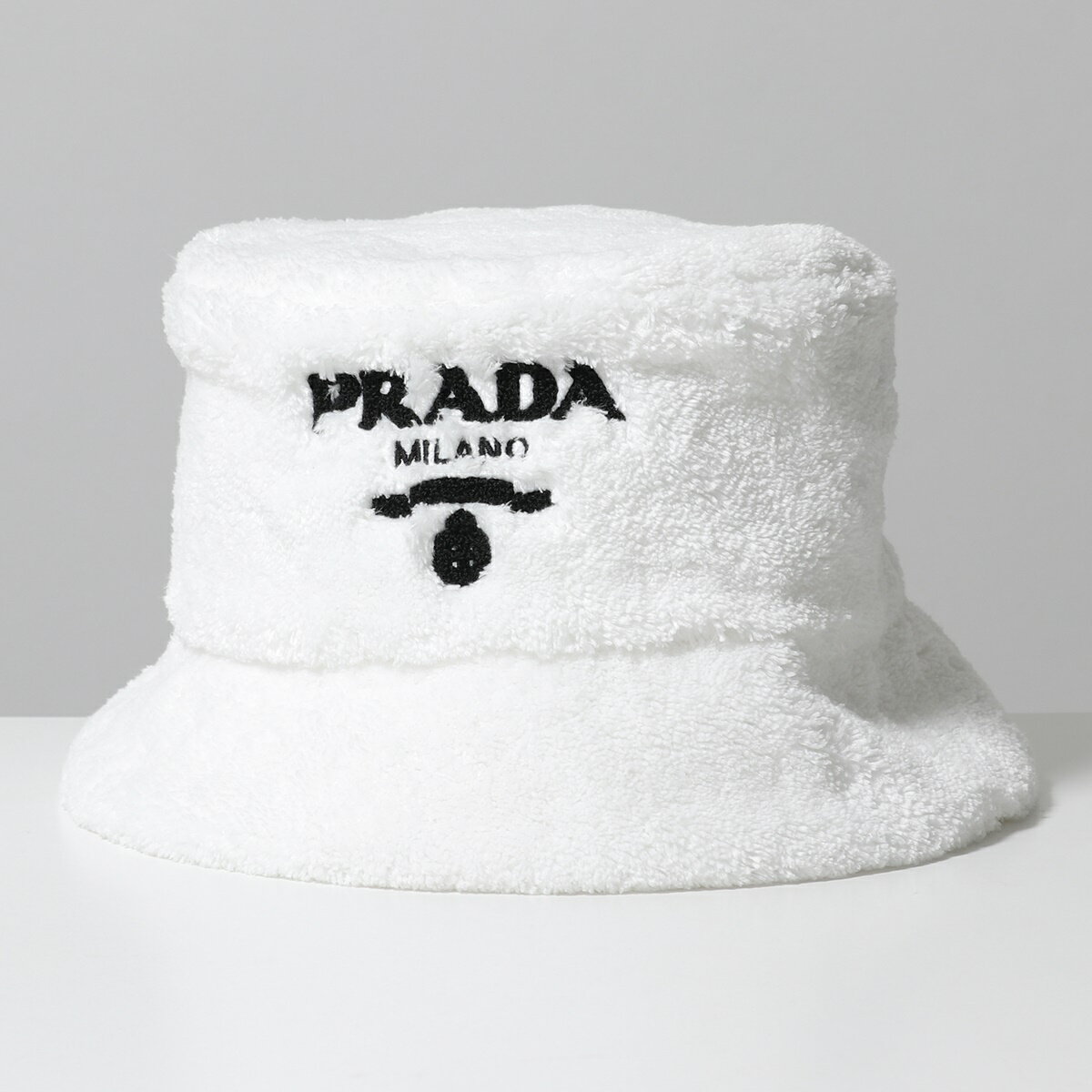 PRADA プラダ バケットハット 1HC137 2DXO レディース テリークロス ファー 帽子 レタリングロゴ F0964/BIANCO+NEROのサムネイル