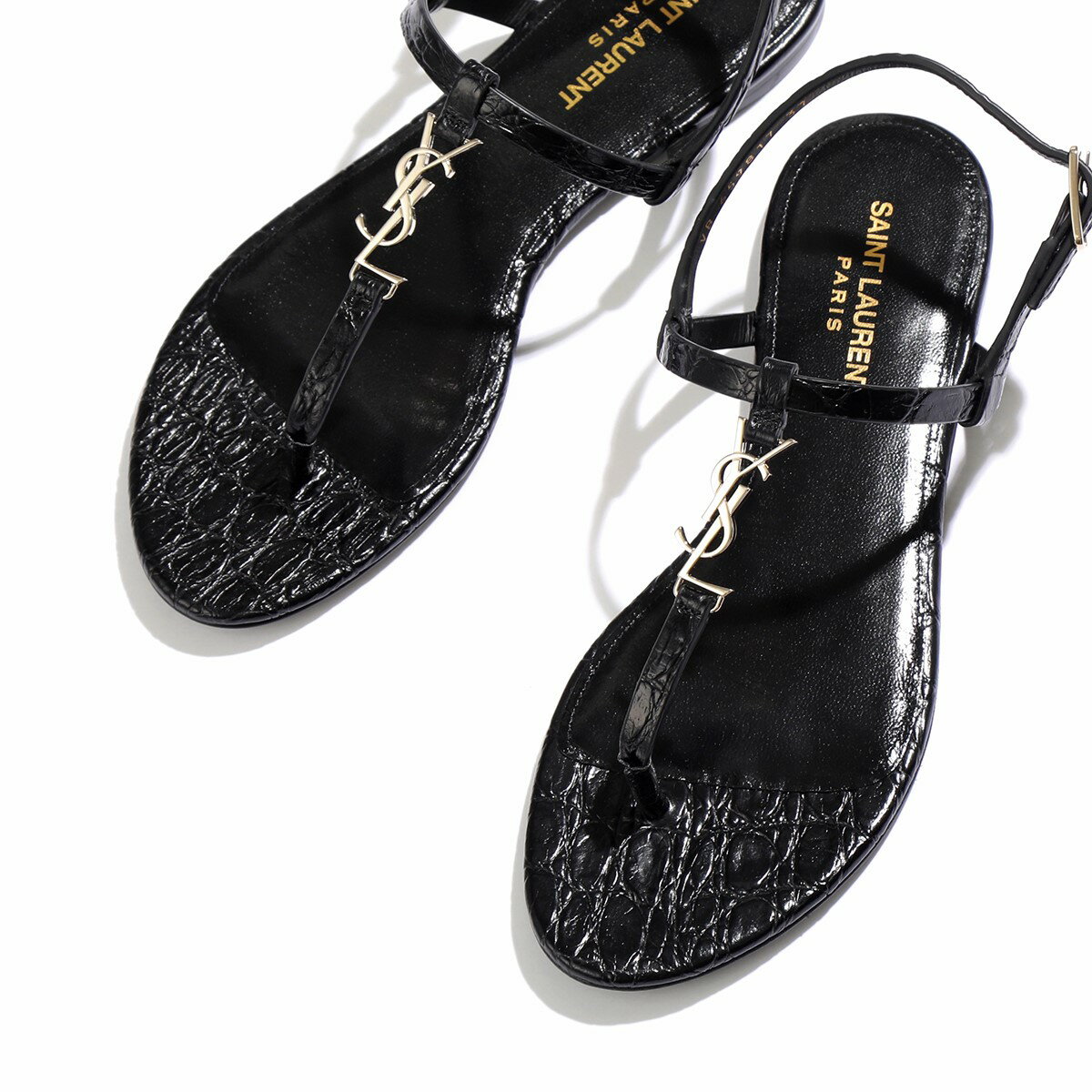 SAINT LAURENT サンローラン サンダル 659817 2ZEJJ レディース クロコ型押し レザー Tストラップ フラット YSL カサンドラロゴ シューズ 靴 1000/NERO【グッドプライス】【大きいサイズ有】【cp_ten】のサムネイル